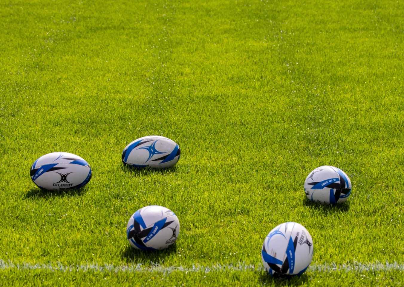 rugby balls on rugby pitch